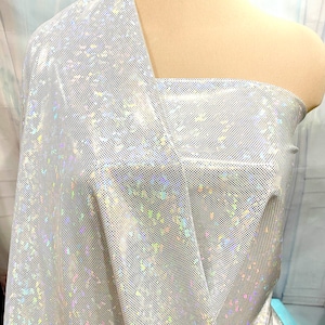 Shattered Glass Hologram Spandex White/silver  Fabric ...dance...cheer bows...gymnastics...costume..crafts...pageant