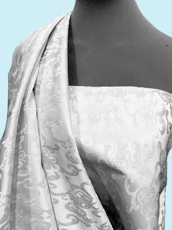 Satin Brocade Fabric WHITE Yard Home Decor