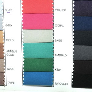 Cartella colori del tessuto con rivestimento in poliestere elasticizzato meccanico .. 45" ... utilizzato per foderare indumenti, decorazioni per la casa, artigianato, costumi immagine 2