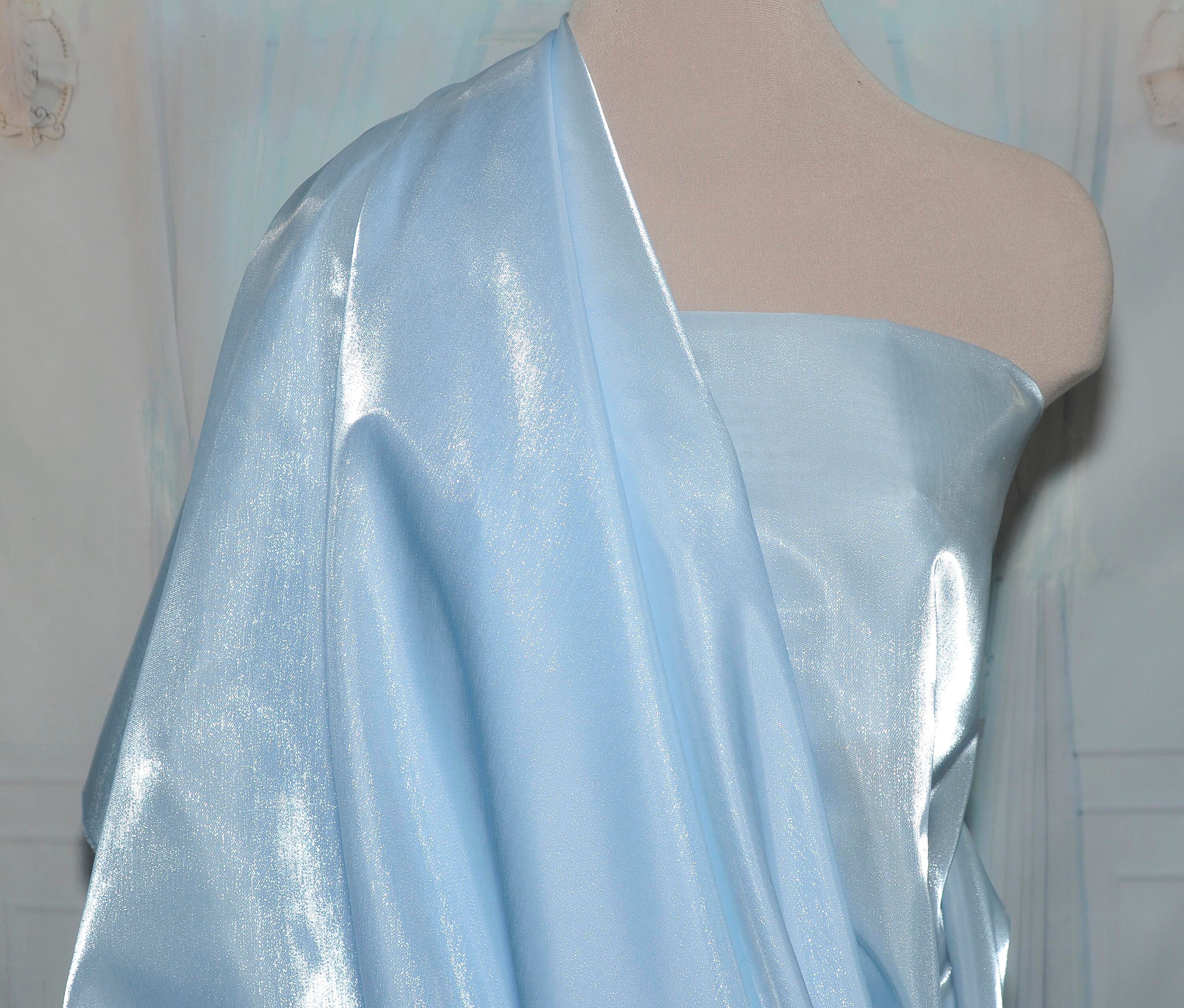 Sparkle Satin light Blue semi sheer 45 wide. fabric | Etsy