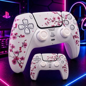 Pink Sakura PS5 Controller Shell Faceplate Cover, Cherry Blossom DualSense Replacement Housing with Touchpad, Custom PS5 Controller Mod Kit