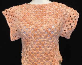 Cotton Blend Summer Crochet Granny Sweater, FREE US Shipping