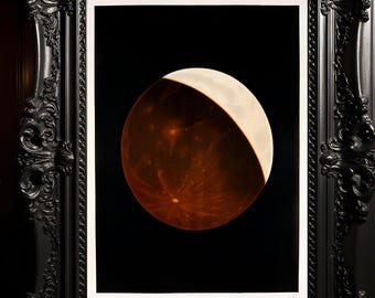 Maansverduistering Art Print – mystieke hemelse poster, vintage astronomie wanddecoratie, Wicca maanfase illustratie voor occulte en moderne woning