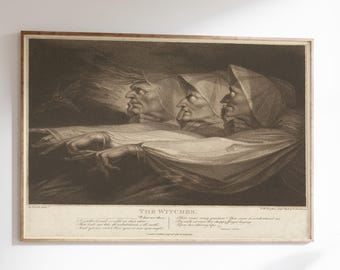 Lámina artística vintage con grabado de brujas – Póster con ilustración macabra y oculta, reproducción de arte gótico para amantes de la decoración Dark Academia.