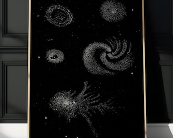 Celestial nevels vintage astronomie kunstafdruk – mystieke kosmische gravure, esoterische melkweg illustratie, wanddecoratie occult universum