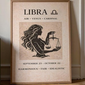 Vågen Zodiac Vintage Poster, Retro Astrologi Väggkonsttryck, Elegant Häxig Heminredning och Härlig Gåva för Vågvänner och Födelsedagar
