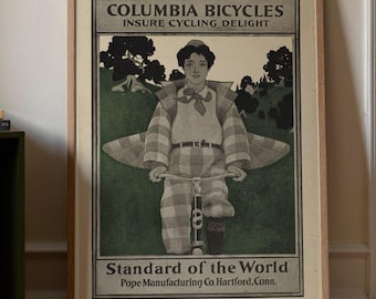 Columbia Bicycles Vintage Poster, Antique Cycling Print, Retro Bike Wall Art, Classic Sports Advertising Decor For Bicycle Lovers