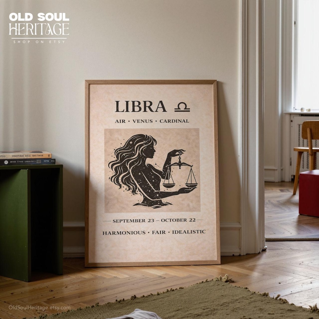 Libra Retro Libra Zodiac Vintage Poster, Retro Astrology Wall Art Print, Elegant ...