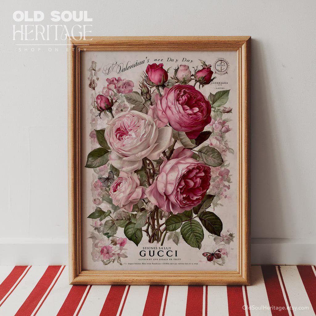 Pink Rose Botanical Poster Print Elegant Floral Wall Decor, Romantic ...