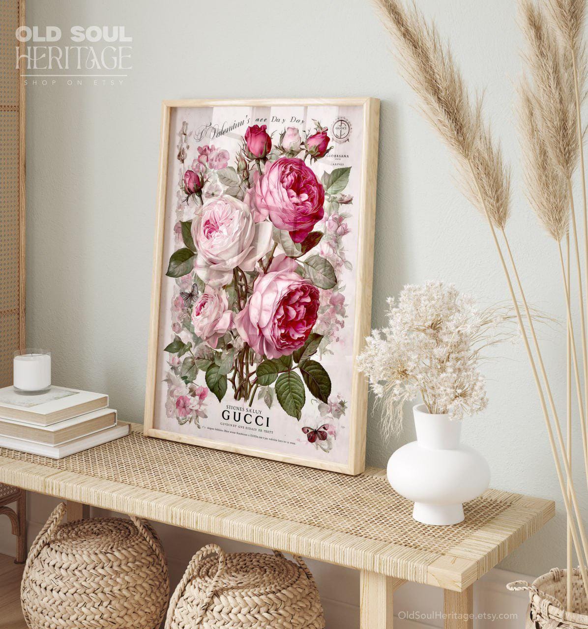 Pink Rose Botanical Poster Print Elegant Floral Wall Decor, Romantic ...