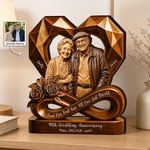 Personalized Wooden Heart Couple Plaque, Custom 2D Printed Wedding Anniversary Decor, Gift for Couple