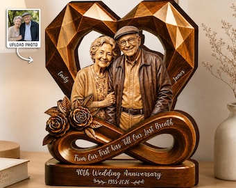 Personalized Wooden Heart Couple Plaque, Custom 2D Printed Wedding Anniversary Decor, Gift for Couple