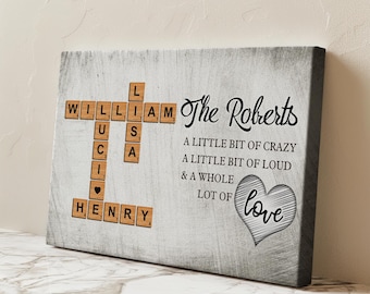 Custom Crossword Puzzle Family Names Canvas, Personalized Names & Text, Unique Family Gift Idea, Heartfelt Home Decor, Made to Order