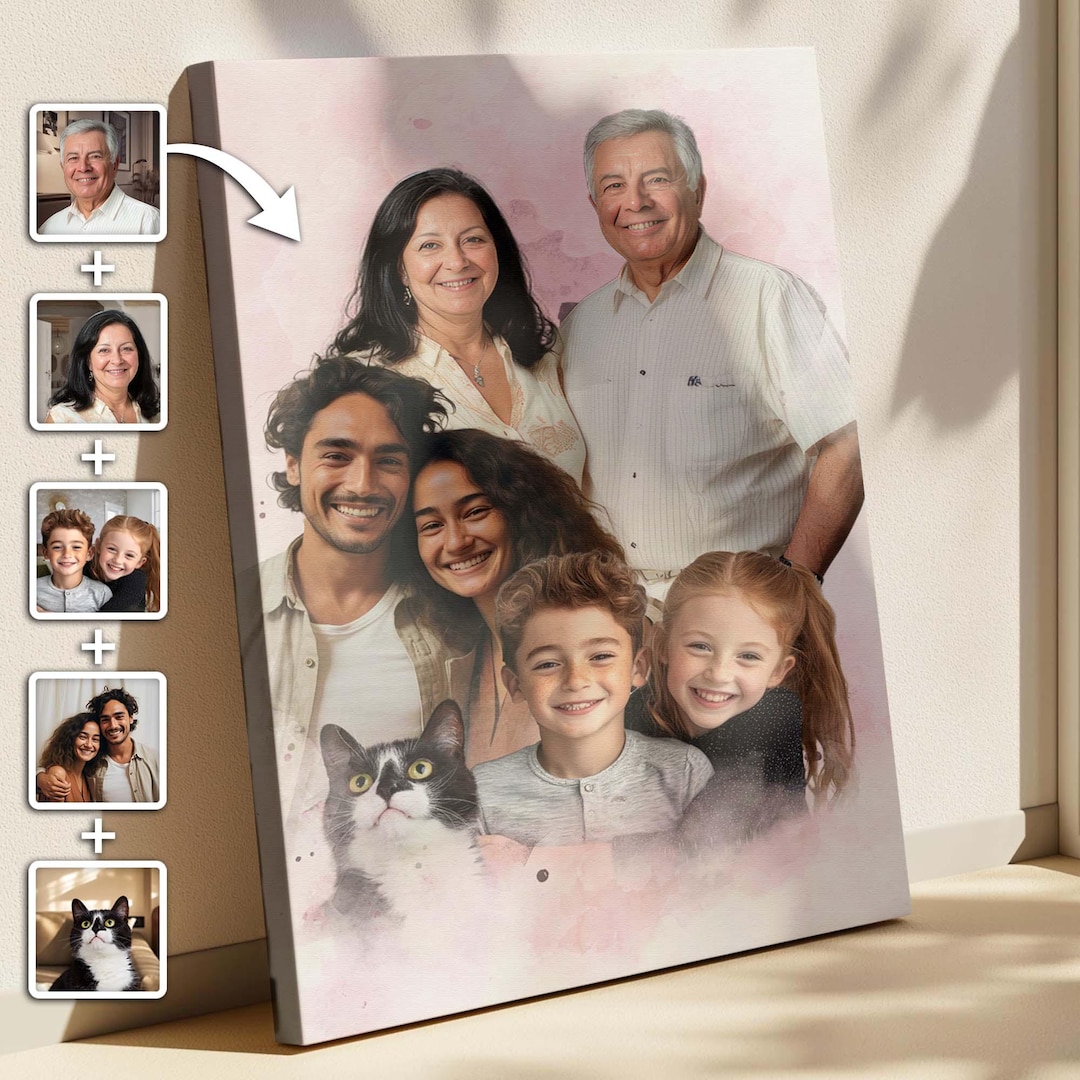 Custom Family Portrait Canvas Print, Personalized Photo Gift for Family ...