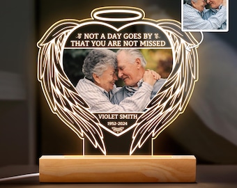 Kundenspezifische LED-Denkmal-Foto-Lampe, personalisiertes Gedenkgeschenk, graviertes Name-Datums-Andenken-Licht