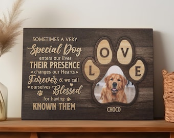 Lienzo conmemorativo personalizado para perro con foto, regalo personalizado para la pérdida de una mascota, recuerdo de madera hecho a mano para amantes de las mascotas.