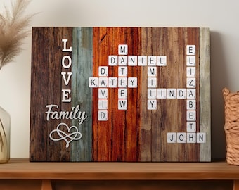 Custom Crossword Puzzle Family Name Canvas Wall Art, Personalized Family Canvas, Unique Family Home Decor, Gift for Parents, Anniversary