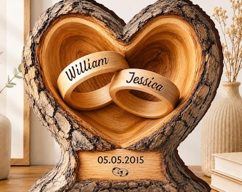 Personalized Interlocking Rings Wooden Plaque, Custom Names and Date, Wedding Anniversary Keepsake
