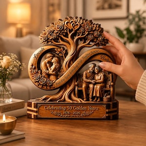 Personalized Infinity Tree 2D Print Wooden Plaque, Custom 50th Wedding Anniversary, Gift for Couple image 3