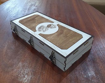 White and Wood Backgammon Box with Dices Design