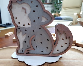 Handmade Wooden Wolf LED Night Light - Nursery Decor Lamp