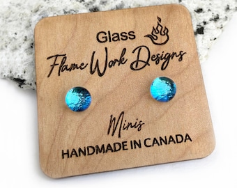 Dichroic Glass Studs: Blue Raspberry Surgical Steel Earrings (6mm)