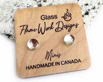 Mini Dichroic Glass Stud Earrings: Pink Pastel Surgical Steel