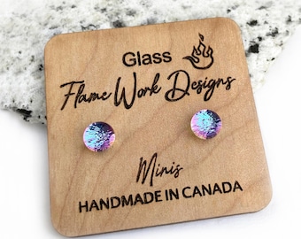 Mini Dichroic Glass Studs: Handmade Bumbleberry Pie Earrings, Purple Studs