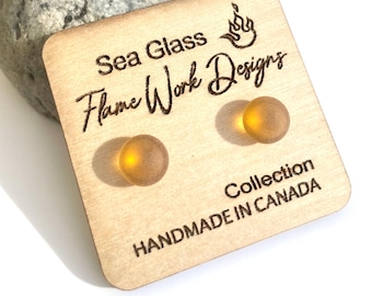 Honey Sea Glass Studs: Surgical Steel Frosted Earrings