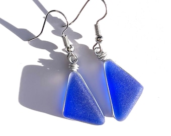 Sea Glass Earrings - Cobalt Blue