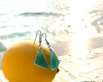 Sea Glass Earrings - Aqua