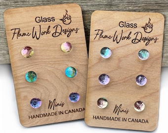 Dichroic Glass Studs: Handmade Earrings Set of 3 (6mm)