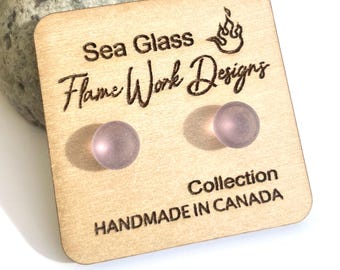 Light Purple Sea Glass Studs: Surgical Steel Frosted Earrings