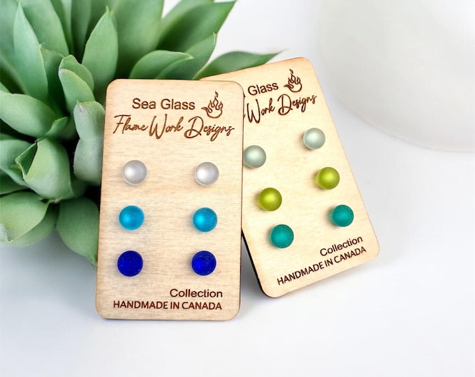 Featured listing image: Sea Glass Stud Earring Set: Hypoallergenic Surgical Steel (3 Pairs)