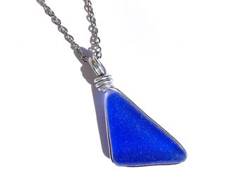 Sea Glass Pendant - Cobalt Blue