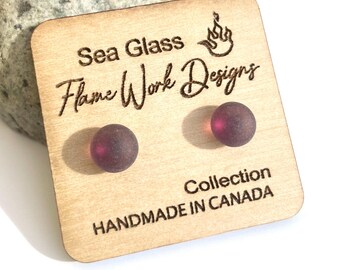 Amethyst Sea Glass Studs: Surgical Steel Frosted Earrings