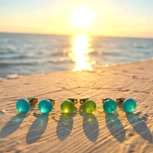 Sea Glass Stud Earring Set: Hypoallergenic Surgical Steel (3 Pairs)