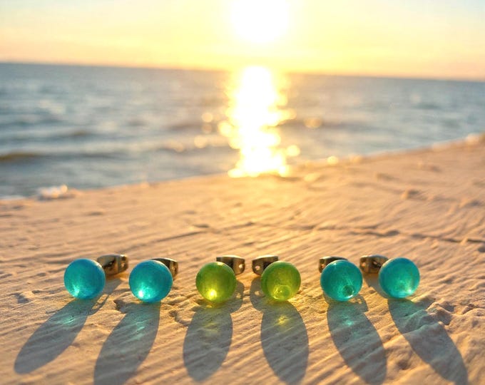 Featured listing image: Sea Glass Stud Earring Set: Hypoallergenic Surgical Steel (3 Pairs)