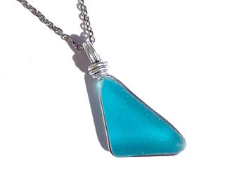 Sea Glass Pendant - Aqua