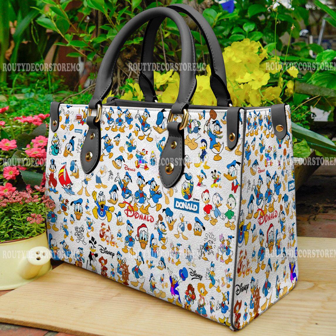 Discover Donald Duck Disney Cartoon Leather Handbag,Donald Duck Lover's Handbag,Custom Leather Bag,Personalized Bag, Gift For Her