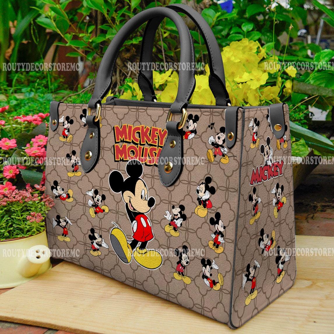 Discover Disney Mickey Leather Handbag,Mickey Cartoon Lover Handbag,Custom Leather Bag,Personalized Bag, Gift For Mom, Mickey Fans Gift