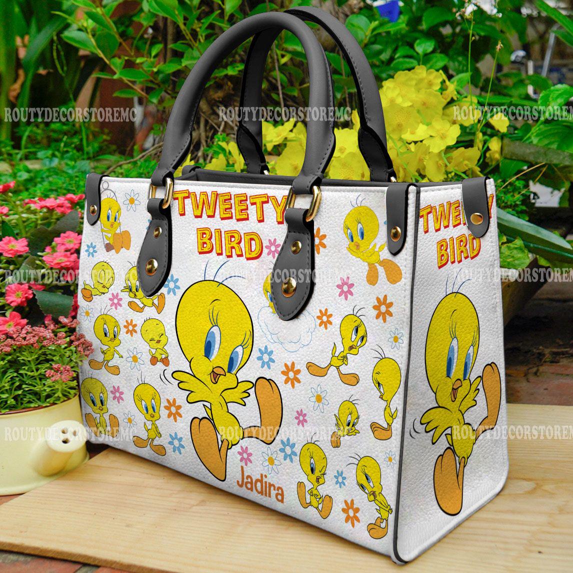 Discover Tweety Bird Disney Cartoon Leather Handbag,Tweety Bird Lover's Handbag,Custom Leather Bag,Personalized Bag, Gift For Her