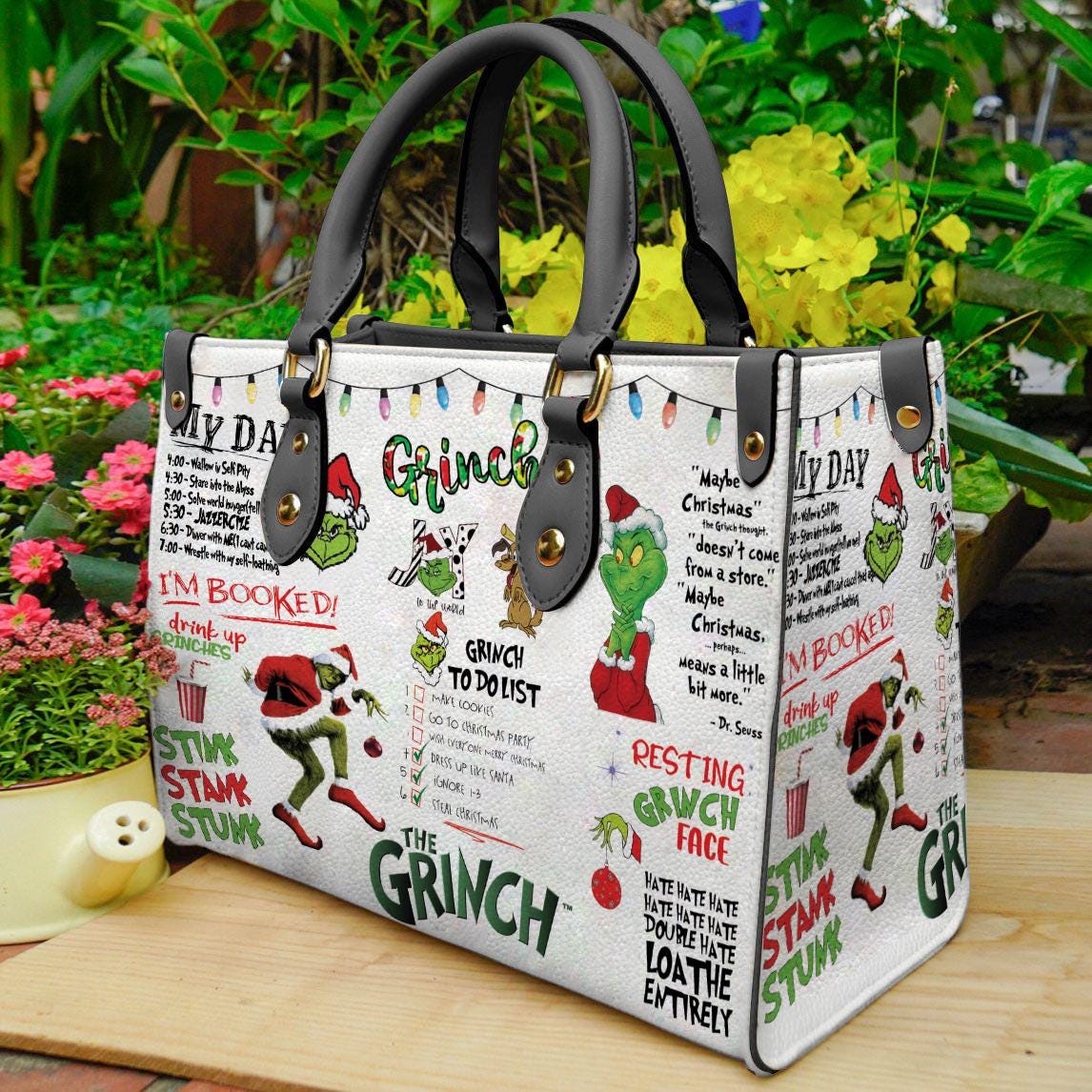 Discover funny character Leather Handbag,funny character Christmas Lover's Leather Bag, Gift For Her, Christmas Gifts