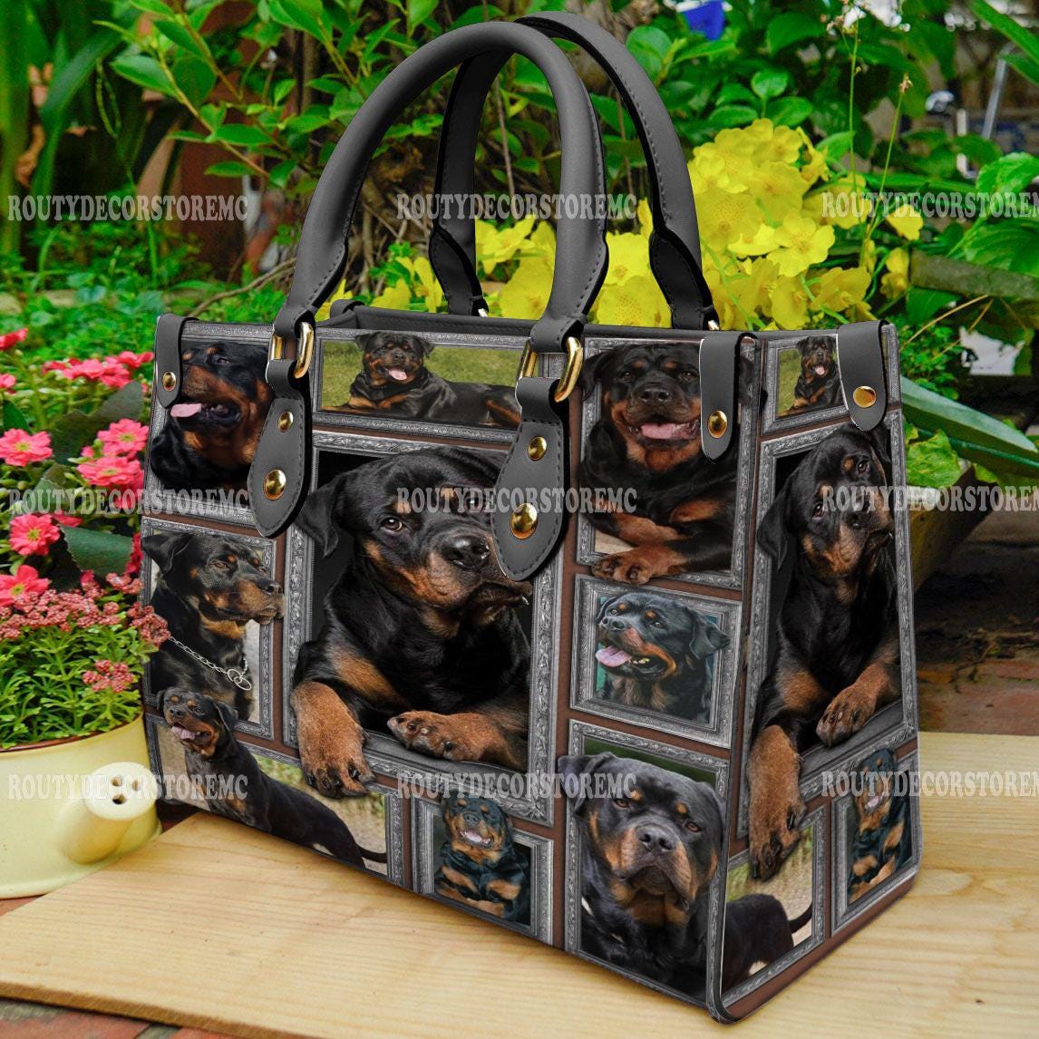 Discover Rottweiler Dog Women Leather Handbag,Rottweiler Lover's Handbag,Custom Leather Bag,Personalized Bag, Gift For Her