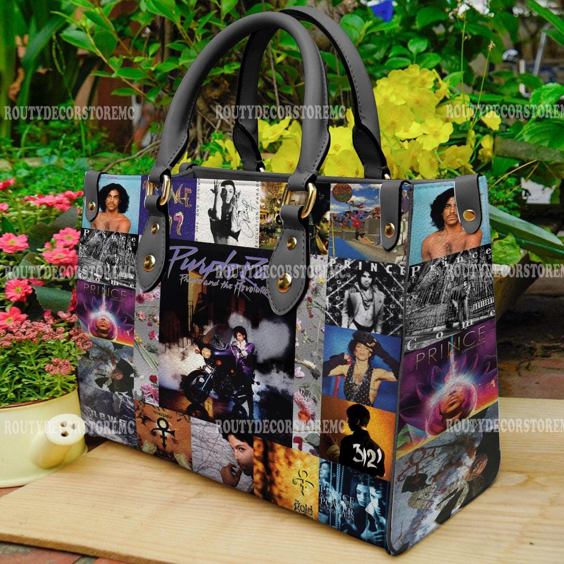Discover Prince Pur Rain Album Collage Leather Handbag,Prince Lovers Handbag, Gift For Mom