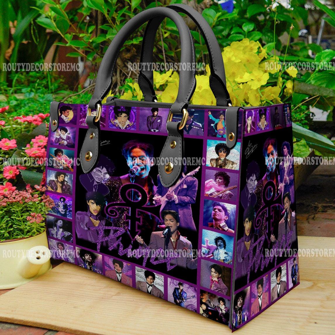 Discover Prince Pur Rain Album Collage Leather Handbag,Prince Lovers Handbag,Gift For Her