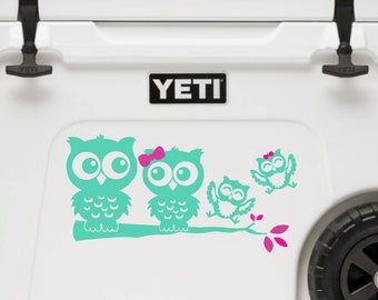 Mint Owl Family Car Window ipad ice chest wall vinyl Decal Owl Owls