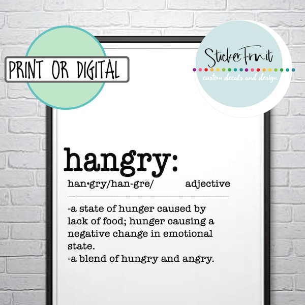 Definition of Hangry Sign Wall Decor Definition of Hangry sign Digital File or Print Kitchen wall decor kitchen decor kitchen sign