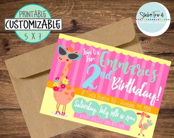 Girls Birthday Invitation, Birthday Party Invite, Giraffe Birthday Party, Animal Birthday Party, Fabulous Birthday Invite, Party Decor