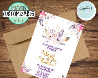 Printable Wedding Invitation Printable Save the Date Printable Invitations Wedding Invitation Birthday Party Invite Birthday Invitation Boho